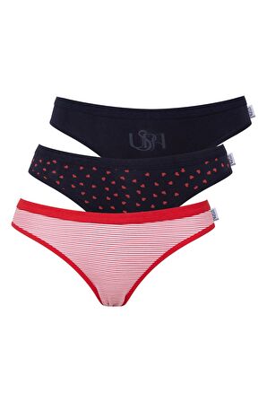 U.S. POLO ASSN. - Kadın Lacivert - Kırmızı -Lacivert 3 lü Slip 