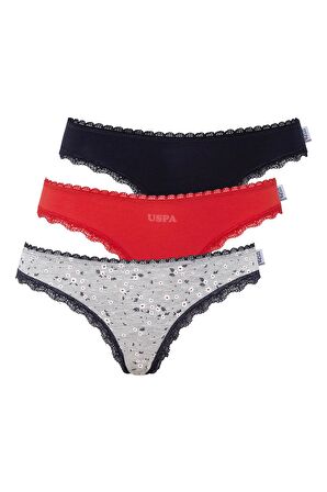 U.S. POLO ASSN. - Kadın Lacivert - Kırmızı -Baskılı 3 lü Slip 