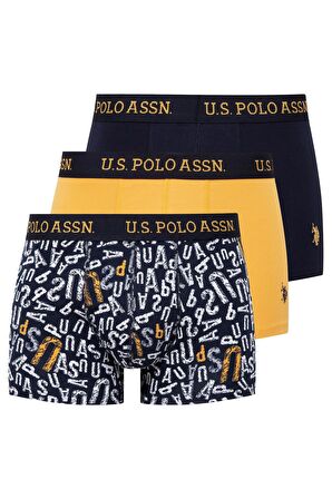 U.S. POLO ASSN. - Erkek Sarı - Baskılı- Lacivert 3 lü Boxer 