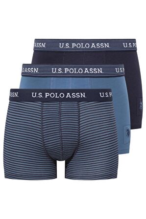 U.S. POLO ASSN. Erkek Baskılı-Lacivert-İndigo 3 lü Boxer 