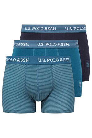 U.S. POLO ASSN. Erkek Baskılı-Lacivert-Yeşil 3 lü Boxer 