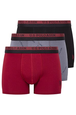 U.S. POLO ASSN. Erkek Baskılı-Bordo-Siyah 3 lü Boxer 