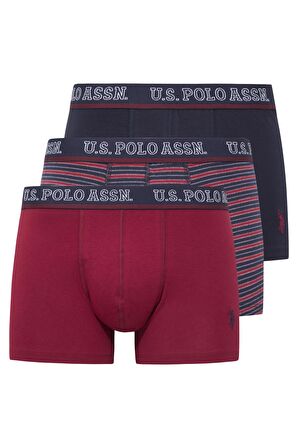 U.S. POLO ASSN. Erkek Bordo-Lacivert-Baskılı 3 lü Boxer 
