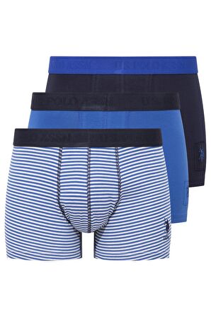 U.S. POLO ASSN. Erkek Saks-Lacivert-Baskılı 3 lü Boxer 