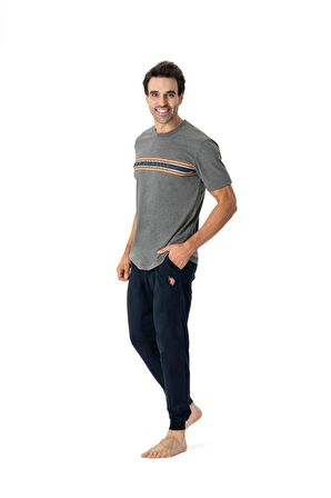 . Erkek Antrasit Melanj Yuvarlak Yaka Pijama Takımı