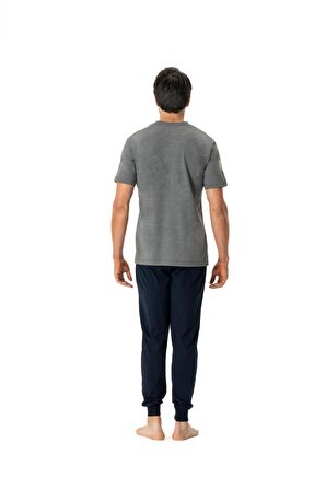 . Erkek Antrasit Melanj Yuvarlak Yaka Pijama Takımı