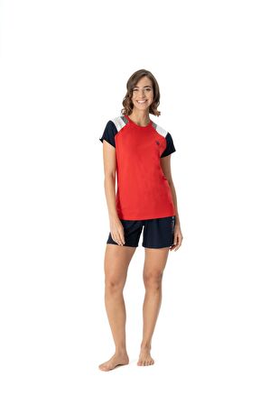U.S. Polo Assn.  Kadın Kırmızı T-Shirt Cepli Şort Takımı 