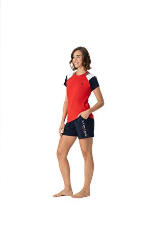 . Kadın Kırmızı T-Shirt Cepli Şort Takımı