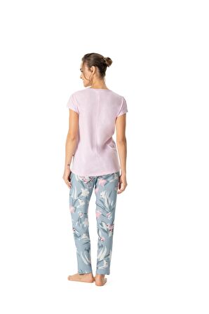 U.S. Polo Assn.  Kadın Pembe V Yaka Desenli Pijama Takımı 