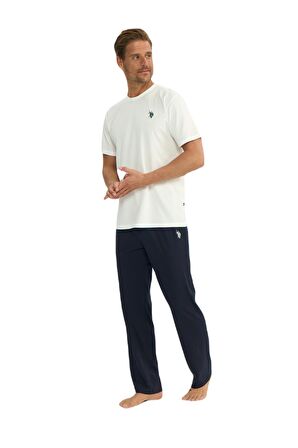 U.S. Polo Assn. -  Erkek Ekru Yuvarlak Yaka Pijama Takımı 