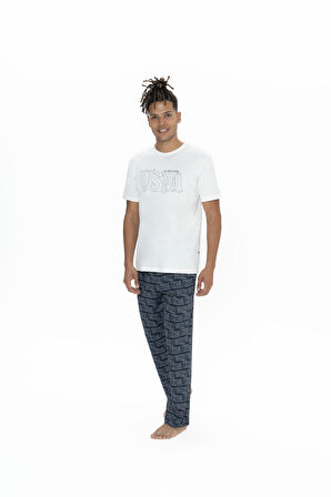 U.S. Polo Assn. Erkek Ekru 3 Lü Pijama Takım 