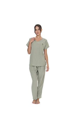 U.S. Polo Assn. Kadın Haki Pijama Takım 20015 