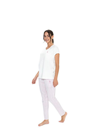 U.S. Polo Assn. Kadın Ekru Pijama Takım 20019 