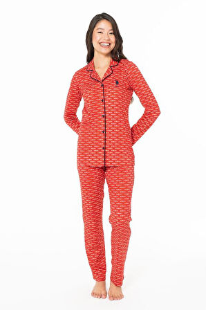 U.S POLO 20144  Kadın UZUNKOL PİJAMA TAKIMI