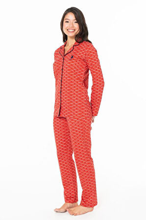 U.S POLO 20144  Kadın UZUNKOL PİJAMA TAKIMI