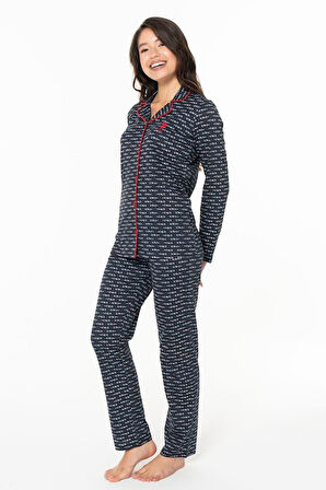 U.S POLO 20144  Kadın UZUNKOL PİJAMA TAKIMI