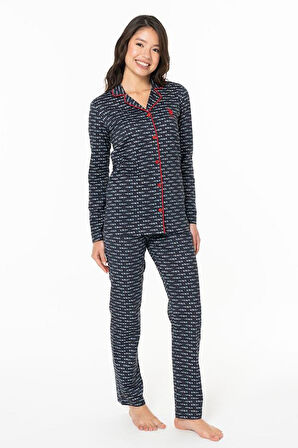 U.S POLO 20144  Kadın UZUNKOL PİJAMA TAKIMI