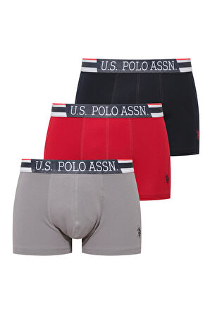  Erkek Gri - Kırmızı - Lacivert 3 lü Boxer 