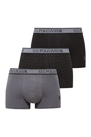 U.S. Polo Assn. Erkek Siyah - Antrasit - Baskılı 3 lü Boxer 