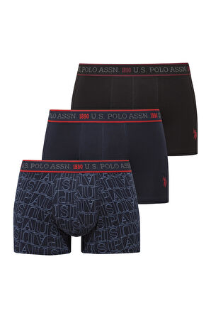 U.S. Polo Assn. Erkek Lacivert - Siyah - Baskılı 3 lü Boxer 