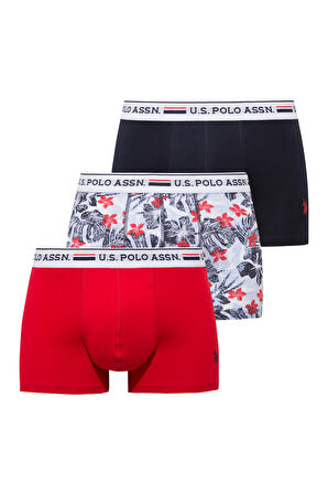 U.S. Polo Assn. Erkek Lacivert - Kırmızı - Baskılı 3 lü Boxer 