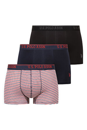 U.S. Polo Assn. 80651 201 Siyah - Lacivert-  Baskılı 3 lü Boxer 