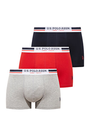 U.S. Polo Assn. 80651 200 Lacivert - Kırmızı - Gri Melanj 3 lü Boxer 