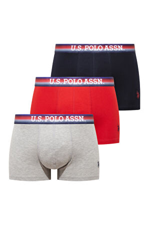 U.S. Polo Assn. 80651 201 Kırmızı - Lacivert - Gri Melanj 3 lü Boxer 