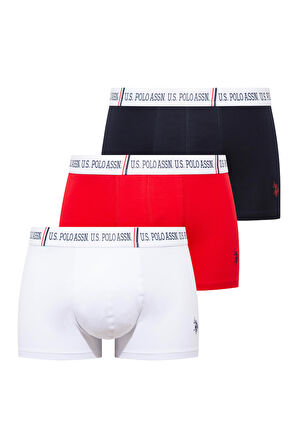 U.S. Polo Assn. 80651 Kırmızı - Lacivert -  Beyaz 3 lü Boxer 