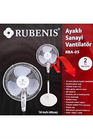 RUBENIS RBA05 16 INCH 40CM AYAKLI VANTILATÖR BEYAZ GRİ