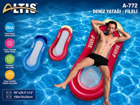 ALTIS A-772 Fileli Deniz Yatağı – Havuz İçin Şezlong Tipi Yüzme Yatağı 150x75x30 cm