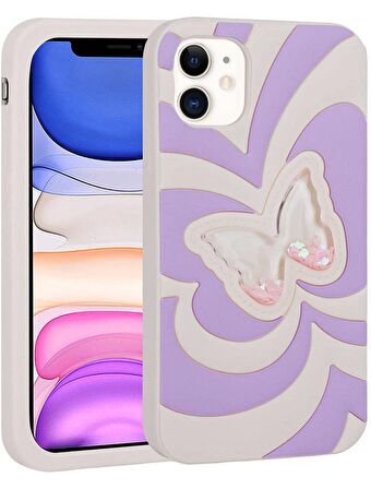 iPhone 11 Kılıf Sıvılı Simli Kelebekli Tasarım Vodena Kapak
