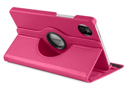 Fuchsia Huawei Honor Pad X7 ile Uyumlu Standlı 360° Yatay Dikey Dönebilen Deri Tablet Kılıfı