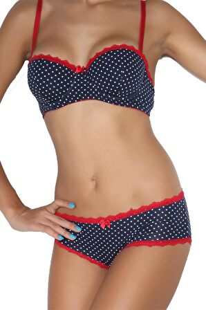 Miorre Push-Up Dolgulu Straplez Puantiyeli Sütyen Takım