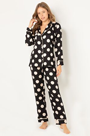 DoReMi Puantiyeli Doğal Viskon Soft Yumuşak Düğmeli Pijama Takımı