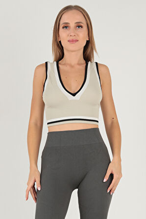 DoReMi Seamless Crop Renk Bloklu Spor Bluz