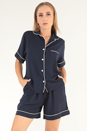 DoReMi Lacivert Kısa Kollu Kadın Şortlu Pijama Takım