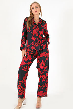 DoReMi Red Flowers Uzun Kollu Kadın Pijama Takım