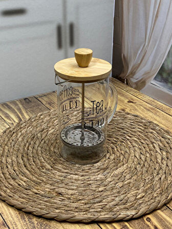 Hometarz French Press Cam Çay Kahve Bitki Demliği 600 ml Bambu