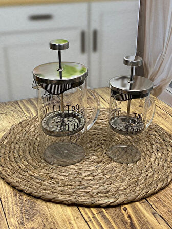 Hometarz French Press Cam Kahve Bitki Demliği 2 li 600 ml 350 ml