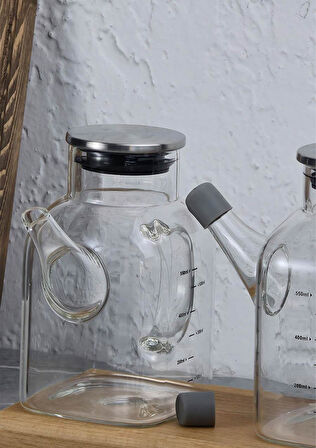 Cam Yağdanlık Seti - Ahşap Stant - 2x550 ML