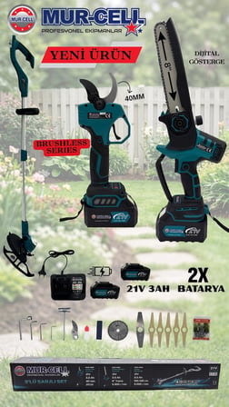 21V  3AH KÖMÜRSÜZ DİJİTAL GÖSTERGELİ 3'LÜ BAHÇE SETİ ŞARJLI MAKAS-ÇİM BİÇME-TESTERE