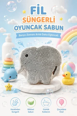 Kc Kids Club Toys'N Soaps Süngerli Oyuncak Bitkisel Banyo Sabunu Fil 120 G