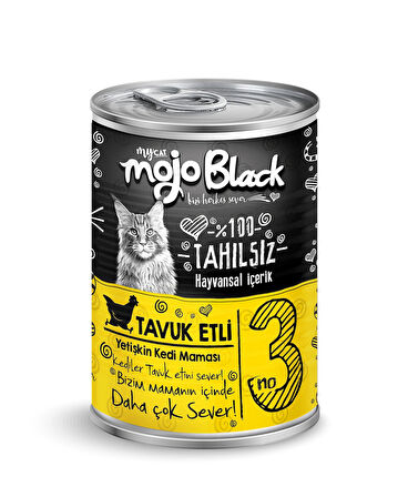  Mojo Black No:3 Tahılsız (400gr) Tavuk Etli Yetişkin Kedi Konservesi 12'Lİ