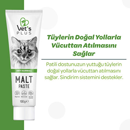 Vet's Plus Anti Hairball 100 gr Malt Kedi Macunu