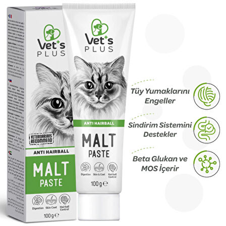 Vet's Plus Anti Hairball 100 gr Malt Kedi Macunu