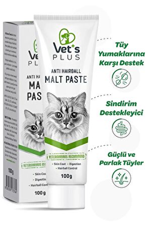 Vet's Plus Anti Hairball 100 gr Malt Kedi Macunu