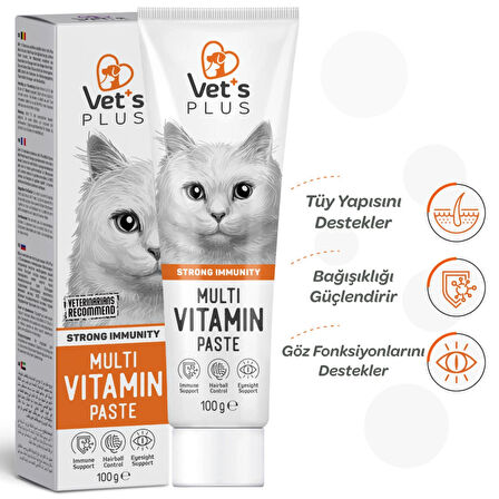 Vet's Plus Multivitamin 100 gr Kediler için Bağışıklık Sistemi Destekleyici Malt Macun