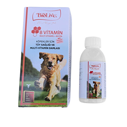 Biolive Köpekler İçin B Vitamin+Multivitamin Tüy Sağlığı Likit Vitamin 100ml