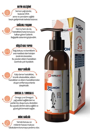 Supravet Salmon Oil for Cats and Dogs 200 ml - Doğal Norveç Somon Yağı Deri ve Tüy Sağlığı Destekleyici